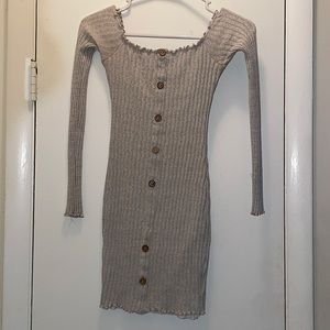 Long sleeve ribbed button mini dress